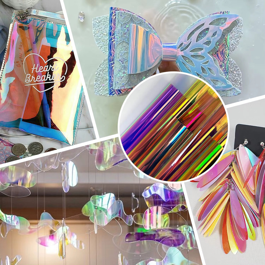 Holografische PVC-Folie in Transparent Multicolour, wasserfestes Material für Kunst und Handwerk, B: 20 cm, H: 30 cm - Bild 6