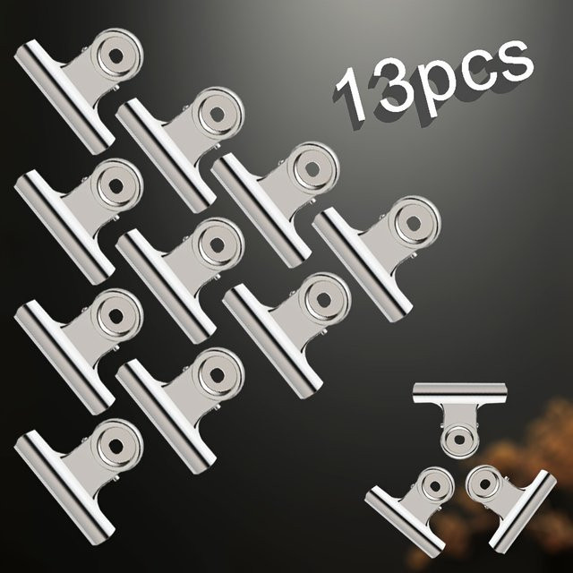 13-teiliges Set aus Metall-Foldback-Clips in Silber zur Organisation von Lebensmittelbeuteln, Snacks und Dokumenten - Bild 1