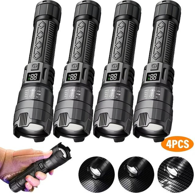 KDULIT LED Taschenlampe Schwarz USB aufladbar mit 1000 Lumen und eingebautem Akku für Outdoor und Camping - Bild 1