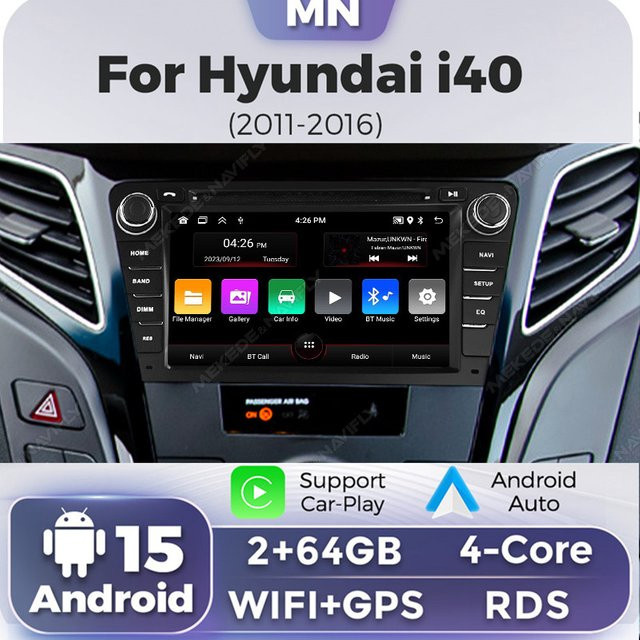 NAVIFANS Android 2DIN Multimedia Autoradio mit 7 Zoll Display für Hyundai I40, Carplay und GPS, Schwarz - Bild 1