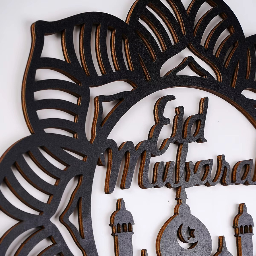 Dekorativer Eid Mubarak Anhänger aus schwarzem Holz mit floralem Retro-Muster - Bild 4