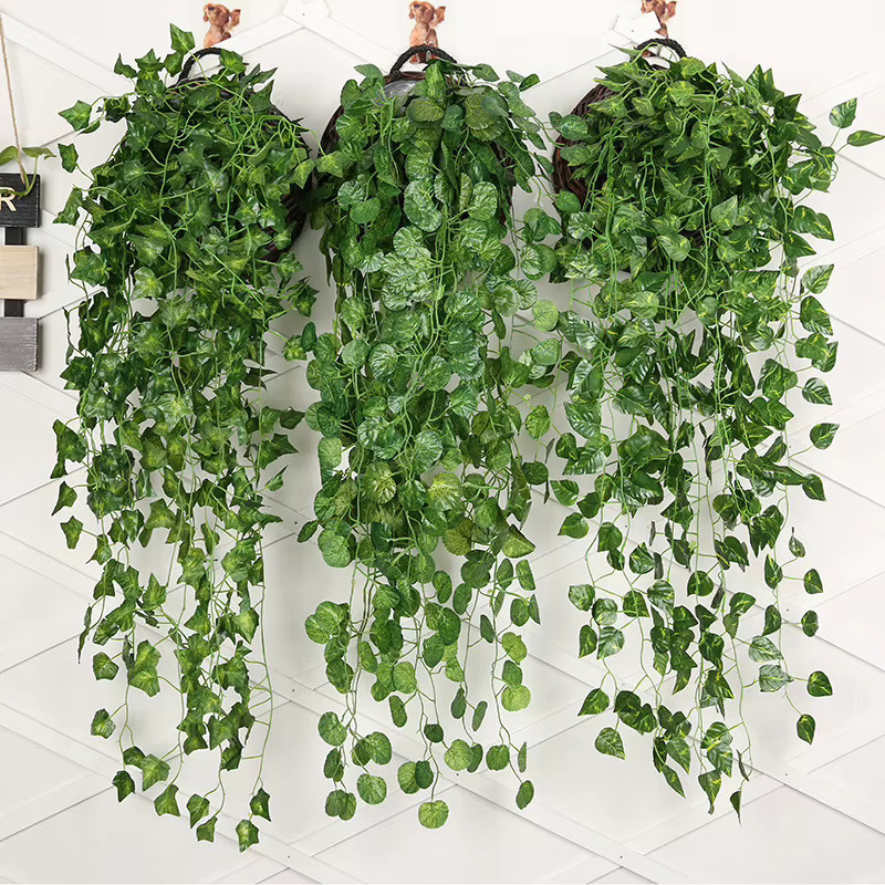 Wusmart Set aus 2 Stück künstliche Grünpflanzen als hängende Efeu-Blätter und Ranken in Grün, Länge: 90 cm - Bild 2