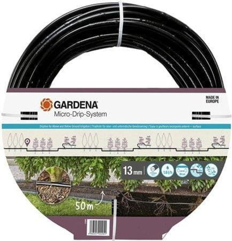 Gardena Micro-Drip-System Tropfrohr mit integrierten Tropfern für ober- und unterirdische Verlegung, 13mm, Schwarz, 50 m - Bild 2