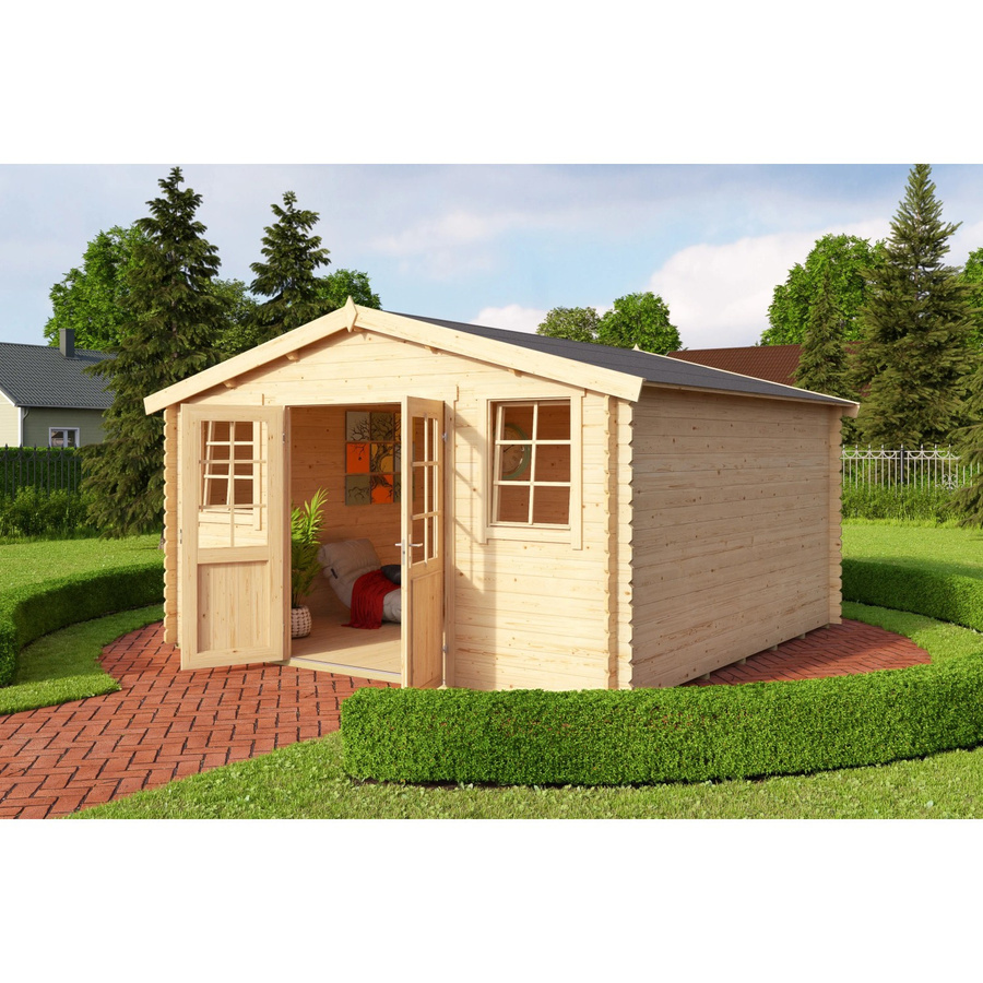 Lasita Holz-Gartenhaus Wels mit Satteldach in Blockbohlenbauweise, Unbehandelt, B/T: 390 x 390 cm - Bild 2
