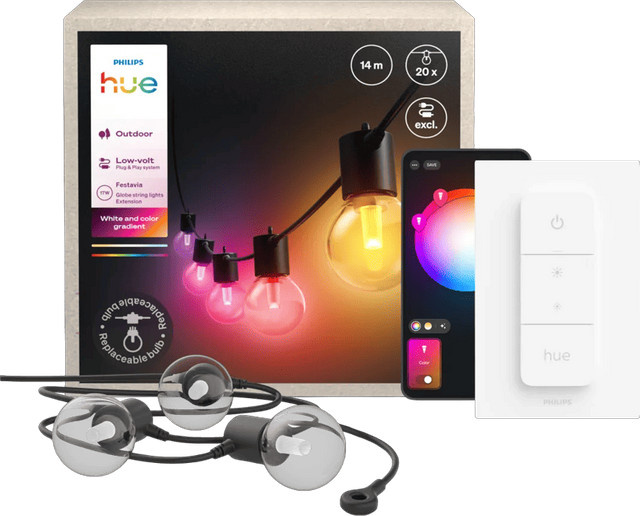 Philips Hue Festavia Globe LED Lichterkette Multicolor mit Dimmer und Bluetooth, 14 Meter - Bild 1
