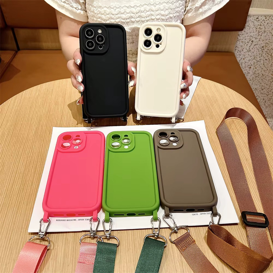 SZMUGUA Crossbody Lanyard Silikon Handyhülle für iPhone, Stoßfest, Farbe: Braun - Bild 3