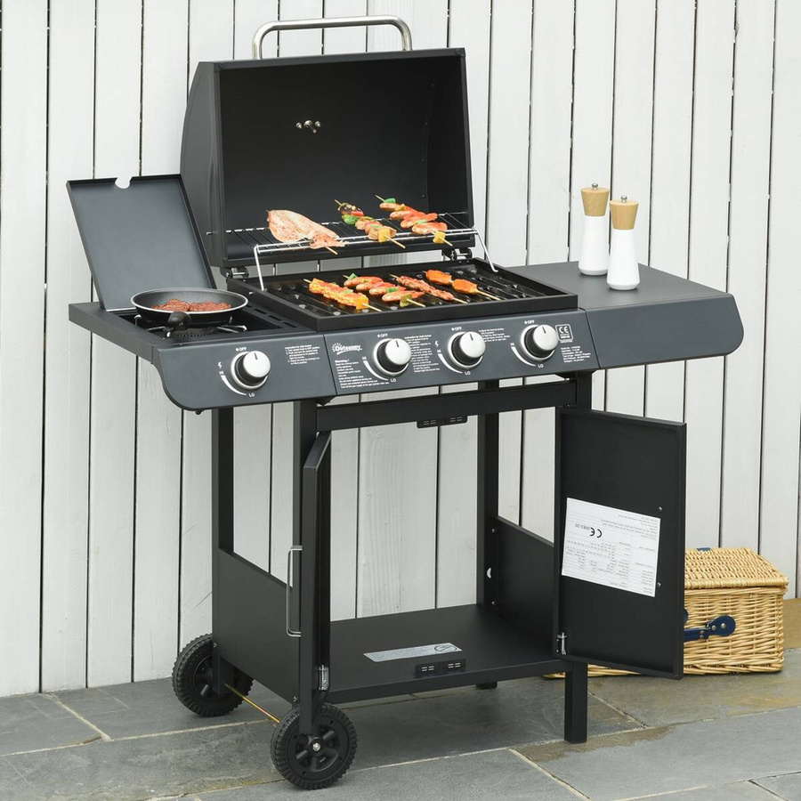 Outsunny Gasgrill aus Stahl und Kunststoff in Schwarz, B/H/T: 50 x 100 x 110 cm - Bild 5