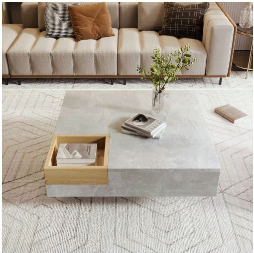 Couchtisch MUVOE aus Holz in Betongrau mit abnehmbarer Platte und Stauraum, B/T/H: 72 x 72 x 72 cm - Bild 1