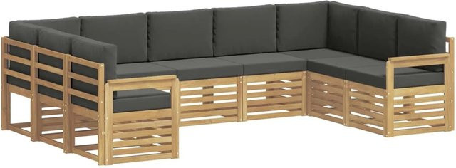 vidaXL Outdoor-Sofagarnitur 7-teilig in L-Form aus Akazienholz mit Polstern in Weiß und Anthrazit - Bild 1