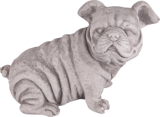 Gartenfigur Mopshund sitzend aus Polystein in Weiß, Höhe: 38,5 cm, Breite: 25,5 cm - Bild 1
