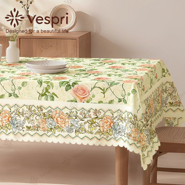 Vespri Frühlingstischdecke mit Blumenmuster in Pastellgelb und Grün für Ostern, Rund, Durchmesser: 152,4 cm - Bild 1