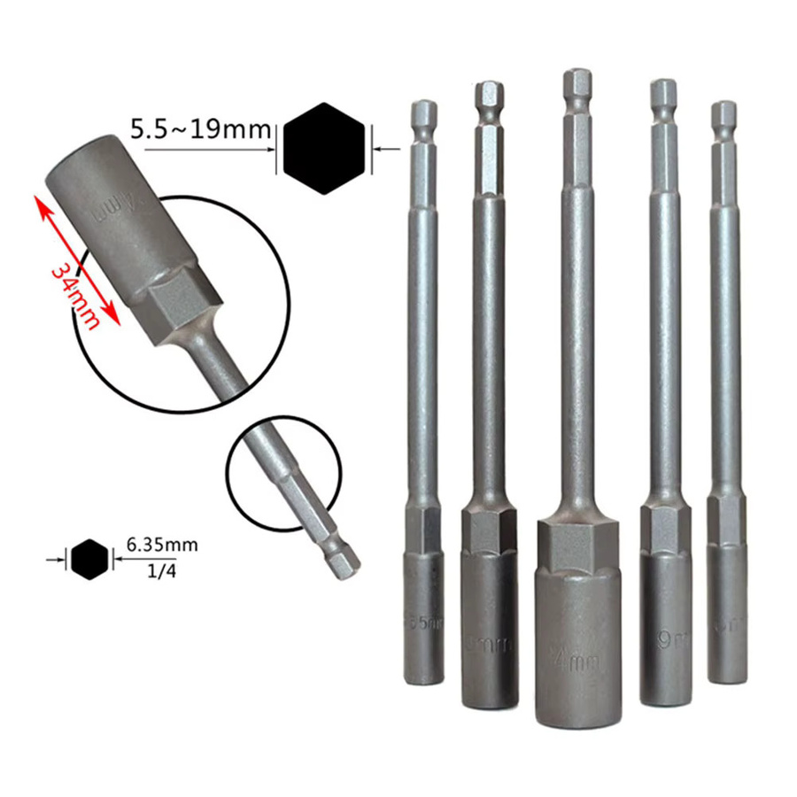 VIBRATITE Magnetischer Sechskantmuttern-Adapter für Bohrer und Schraubendreher, 150 mm, 6 mm und 8 mm Steckschlüssel-Verlängerungshülse für Elektrowerkzeuge - Bild 2