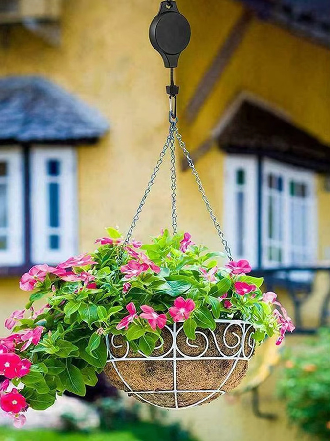 YOCITY Pflanzenhaken mit Seilrolle, ausziehbarer Pflanzenaufhänger für Gartenkörbe und Töpfe, verstellbarer Hebe-Pflanzenhaken in Schwarz oder Weiß - Bild 5