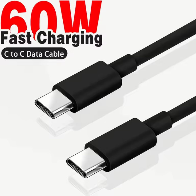 60 W USB-C-Schnellladekabel Typ C auf Typ C Datenkabel mit Quick Charge 3.0 in Schwarz oder Weiß - Bild 1
