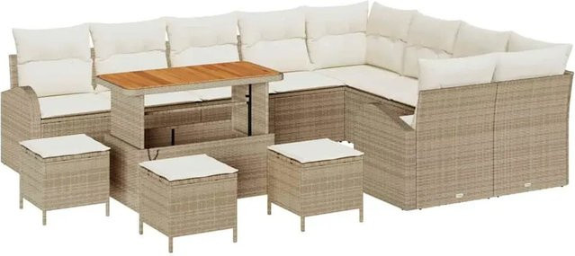vidaXL Garten-Sofa-Set aus Polyrattan in Beige mit 13-teiligem Set und Kissen - Bild 1