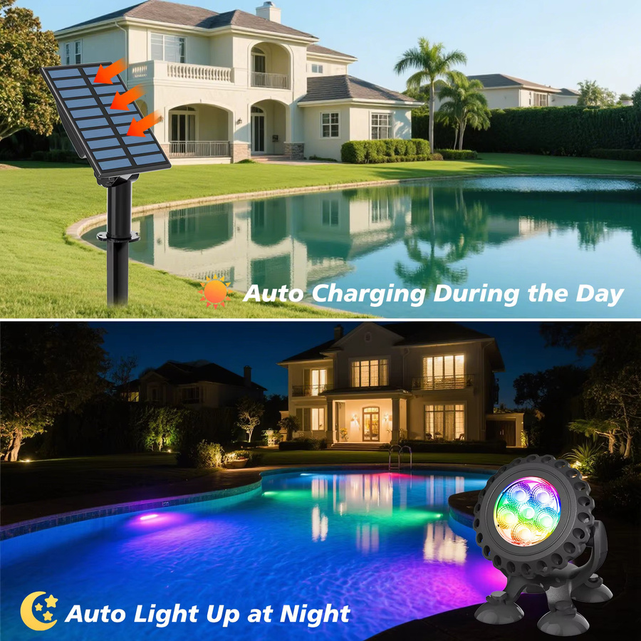 T-SUNRISE 3-in-1 RGB Solar-Unterwasser-Teichleuchte mit IP68 Schutz für Teich, Garten und Pool - Bild 3