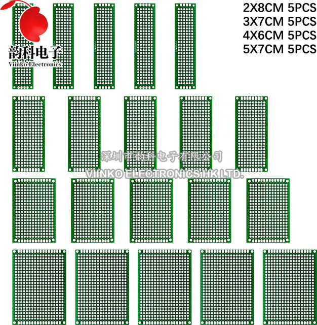20 Stück doppelseitiges PCB-Kit Prototypplatten Set in Grün mit den Größen 2x8, 3x7, 4x6 und 5x7 Universal Stripboard für Schaltungen - Bild 1