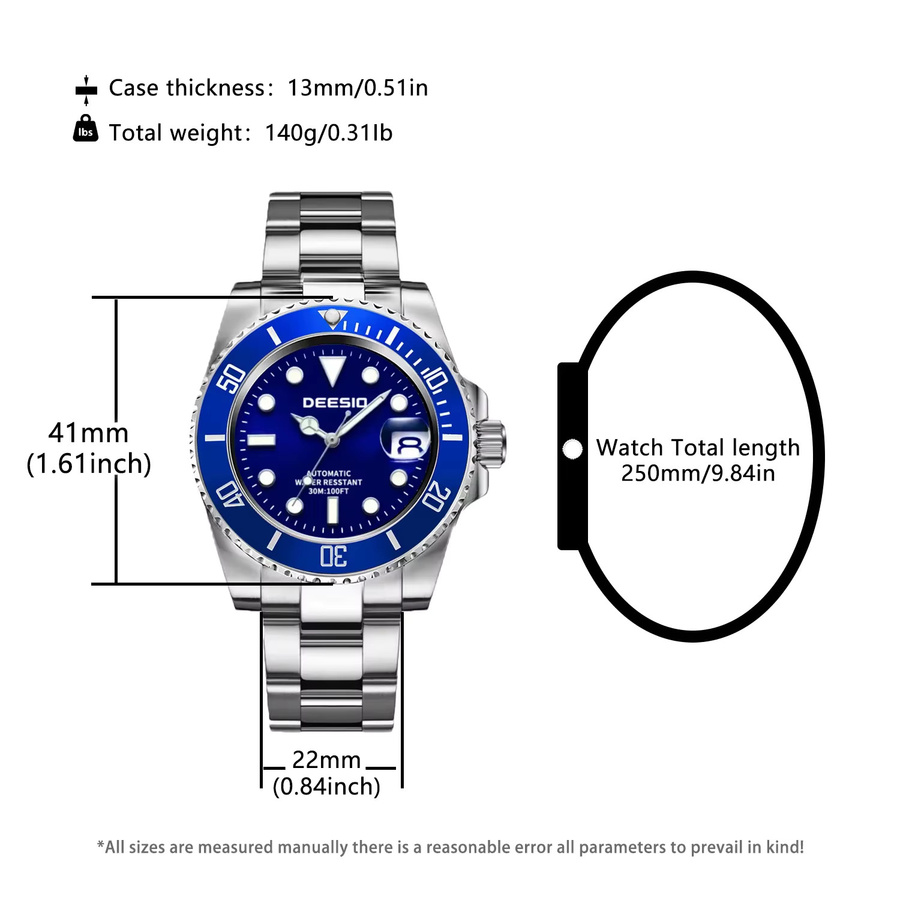 Deesio Armbanduhr, Automatik, Edelstahl, Herren, Blau, Datum - Bild 6
