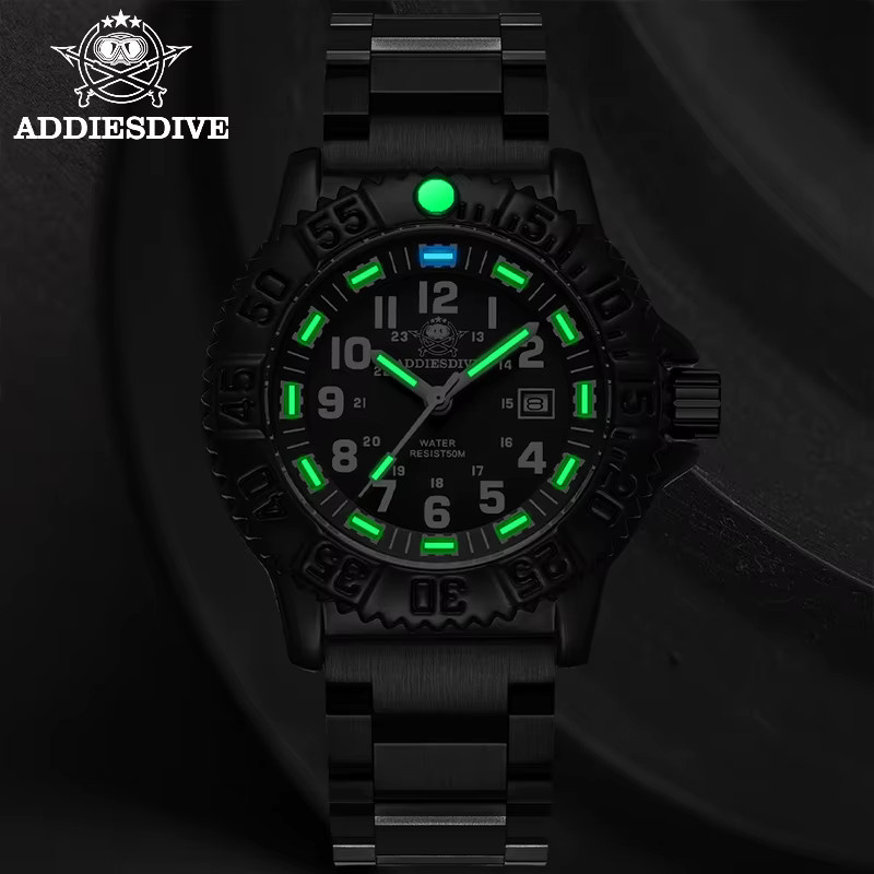 Addies Armbanduhr, Quarz, Edelstahl, Nylon, Herren, Schwarz, Grün - Bild 3
