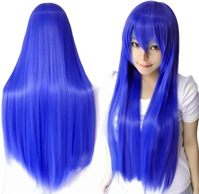 Bisca Mulan Perücke, Synthetikhaar, Blau, Gerade, mit Pony, 32inches - Bild 1