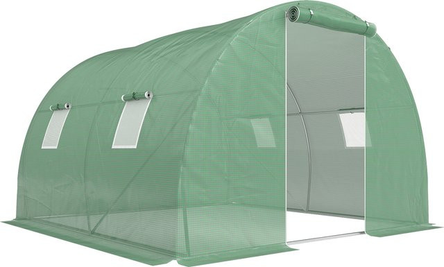 Outsunny Foliengewächshaus Polytunnel Dunkelgrün B/T/H: 3 x 3 x 2 m mit 4 Fenstern und Frostschutz für Deine Gartenpflanzen - Bild 1