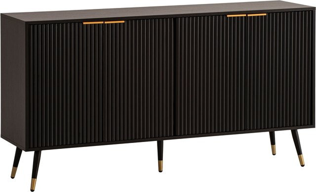 Modernes Sideboard in Schwarz und Gold mit Streifenmuster, B/H/T: 150 x 81 x 39 cm - Bild 1