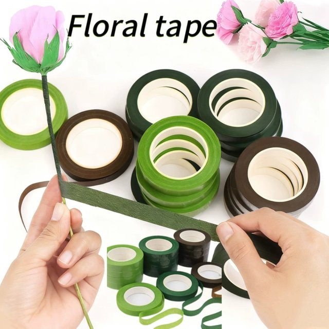 Selbstklebendes Washi-Blumenstielband in Grün für Blumenstrauß-Verpackungen und DIY-Floristik, 18 Meter - Bild 1