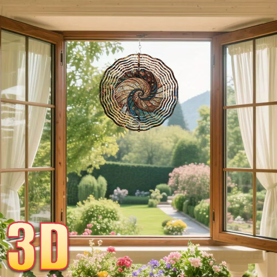 CIFBUY 3D Metall-Windspinner Spiral-Gartenstecker mit Drehbarem Haken, geometrische Gartenkunst-Deko in Multicolour, Durchmesser: 25,4 cm - Bild 5