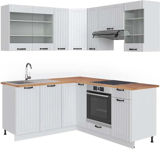 Vicco Fame-Line Eckküche in Weiß und Eiche im Landhausstil mit Soft-Close-Türen, B/T/H: 160 x 190 cm - Bild 1