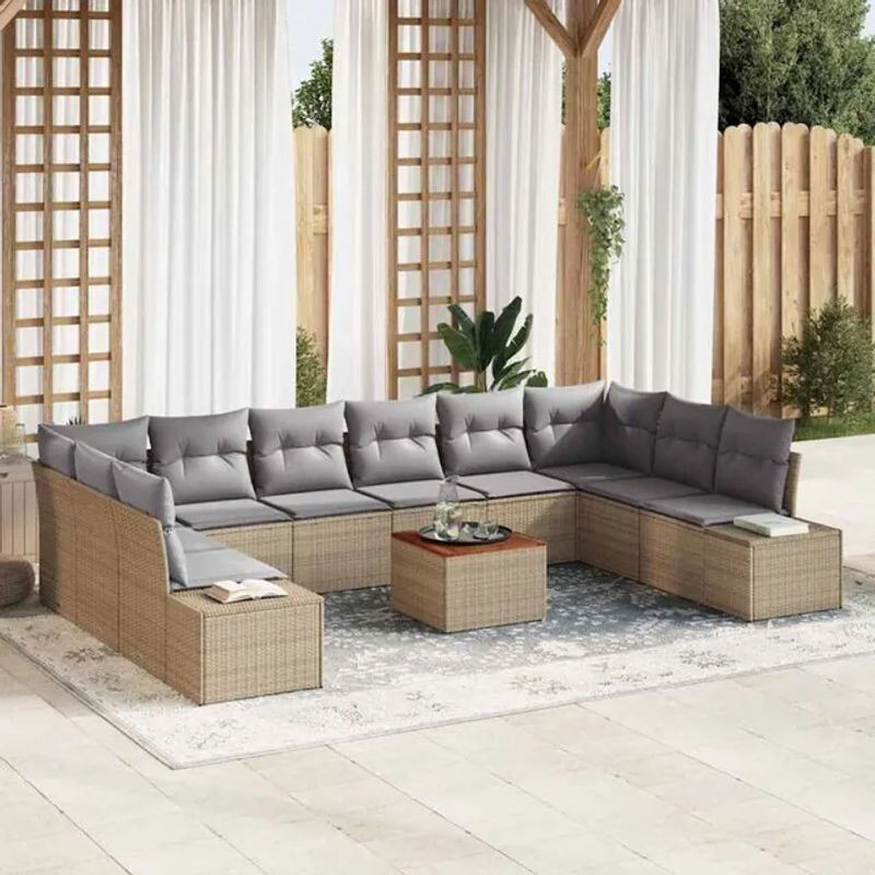 Vidaxl Garten-Sofa-Set aus 11 Teilen in Beige und Grau aus modernem Polyrattan und Akazienholz - Bild 1