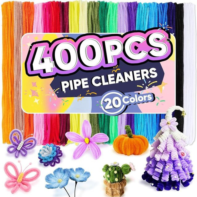 400 Stück Pfeifenreiniger in 20 Farben für kreative Bastelprojekte und DIY Dekorationen, Multicolor - Bild 1