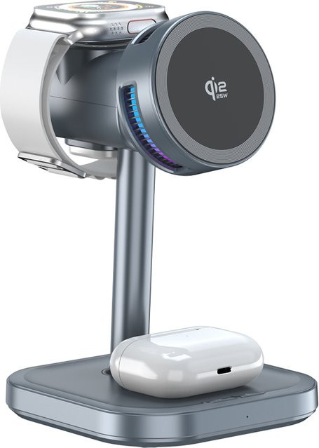 VIKEFON ICE Cooling Qi2 Rotierender Magnetischer Kabelloser Ladeständer Schwarz für iPhone, Apple Watch und AirPods - Bild 1