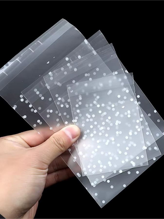 100 Stück selbstklebende Geschenktüten aus transparentem Kunststoff mit Punktmuster für Süßigkeiten und Kekse von ZQNYCY - Bild 3