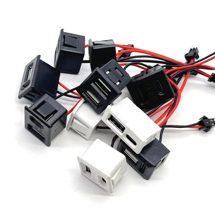 LAJQTAO Doppel-Ladebuchse mit USB-A und USB-C Anschluss, schwarz-weißer Stecker mit Kabel - Bild 3
