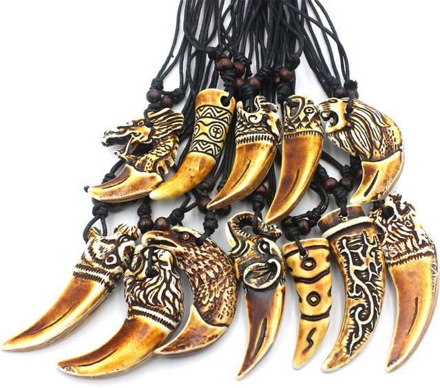 weyena Anhänger Halskette, Drachen Totem Shark Wolf Zahn, Unisex - Bild 1