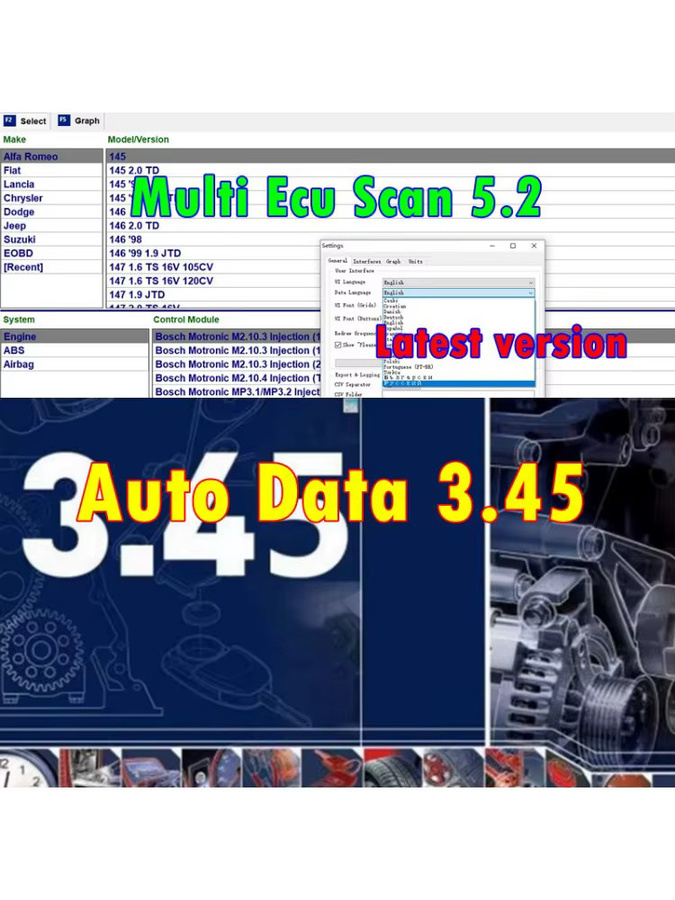 AccuCar Auto Data 3.45+ MultiEcu Scan 5.2 Registrierungstool für OBD2 Diagnosegeräte kompatibel mit ELM327 und Fiat-Anschlüssen - Bild 3