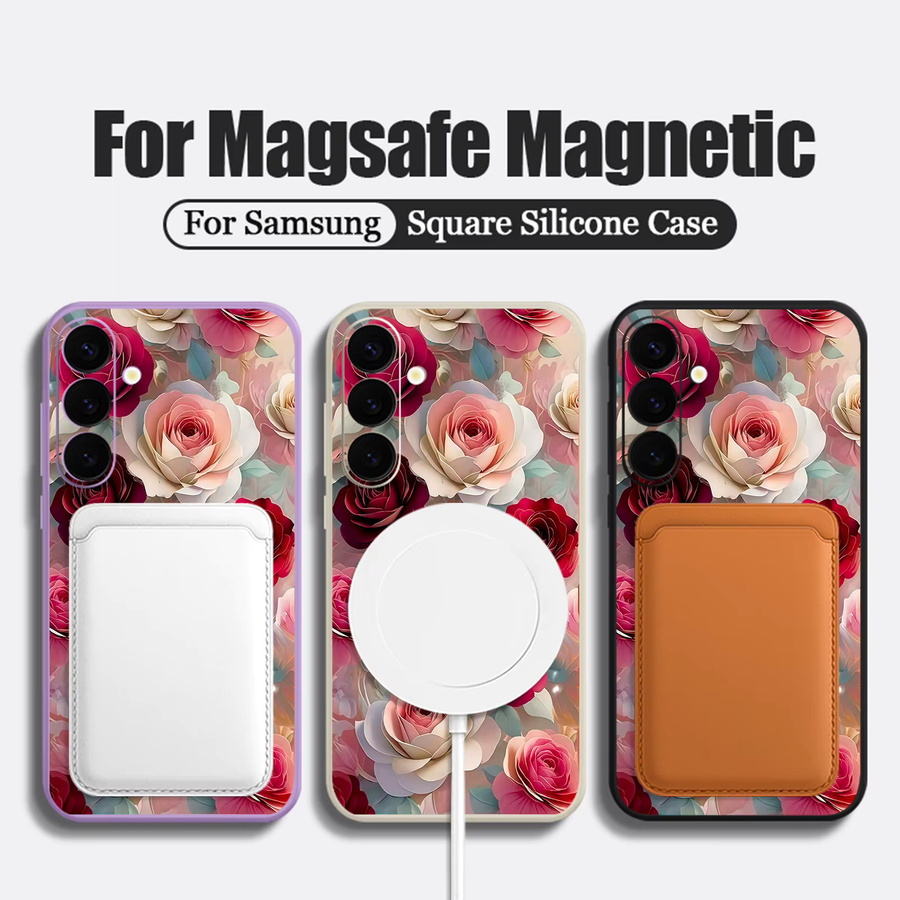 Magnetische Handyhülle mit Rosenblumen-Design für Samsung Galaxy S25 S24 S23 Ultra S22 S21 Plus S24 FE A17 A56 A55 A16 A15 A36, weiche TPU-Abdeckung, Schwarz/Mehrfarbig - Bild 3