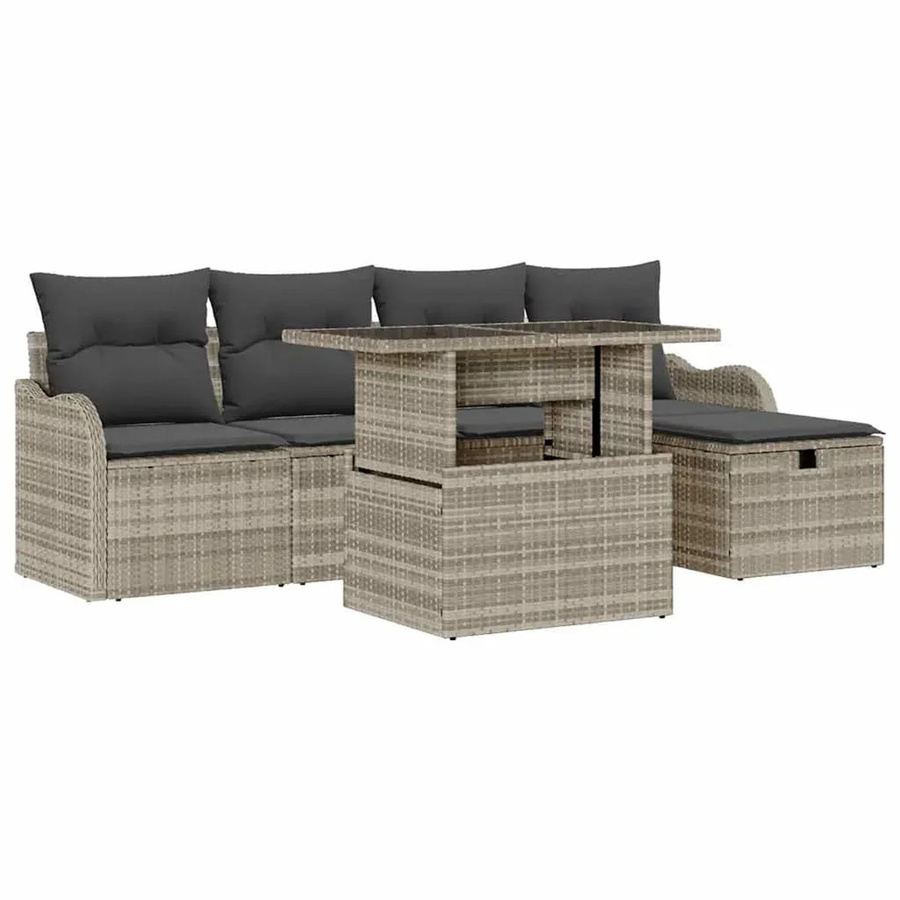 vidaXL Garten-Sofa-Set aus Polyrattan in Hellgrau, 6-teiliges L-Shape Set mit 3-Sitzer-Sofa, Couchtisch und Kissen - Bild 2