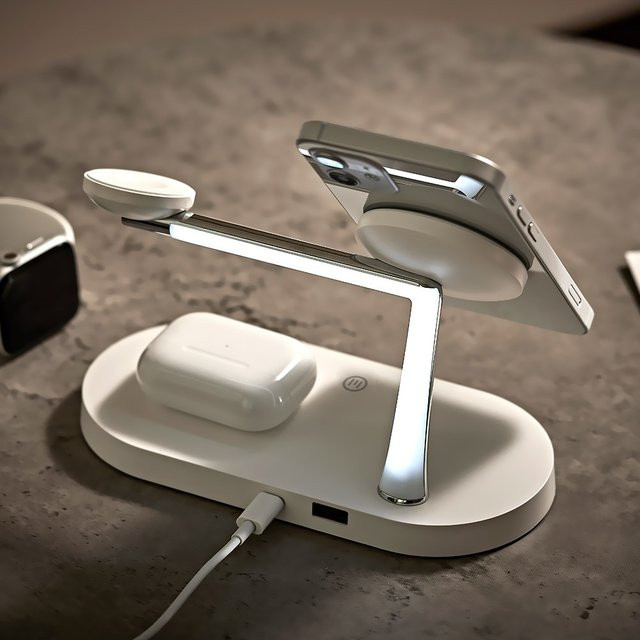 TIMESS Kabellose Ladestation in Weiß für iPhone, Apple Watch und AirPods - Bild 1