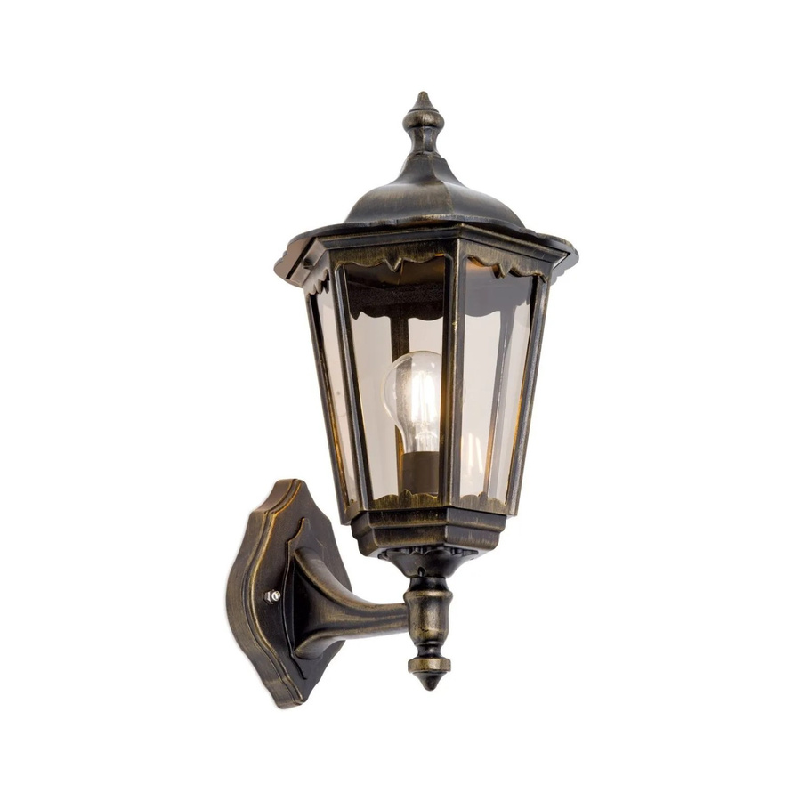 Orion Leuchten Außen Wandleuchte Schwarz-Gold aus Siluminguss mit Rauchglas, dimmbar, E27, 100W, IP43 - Bild 2