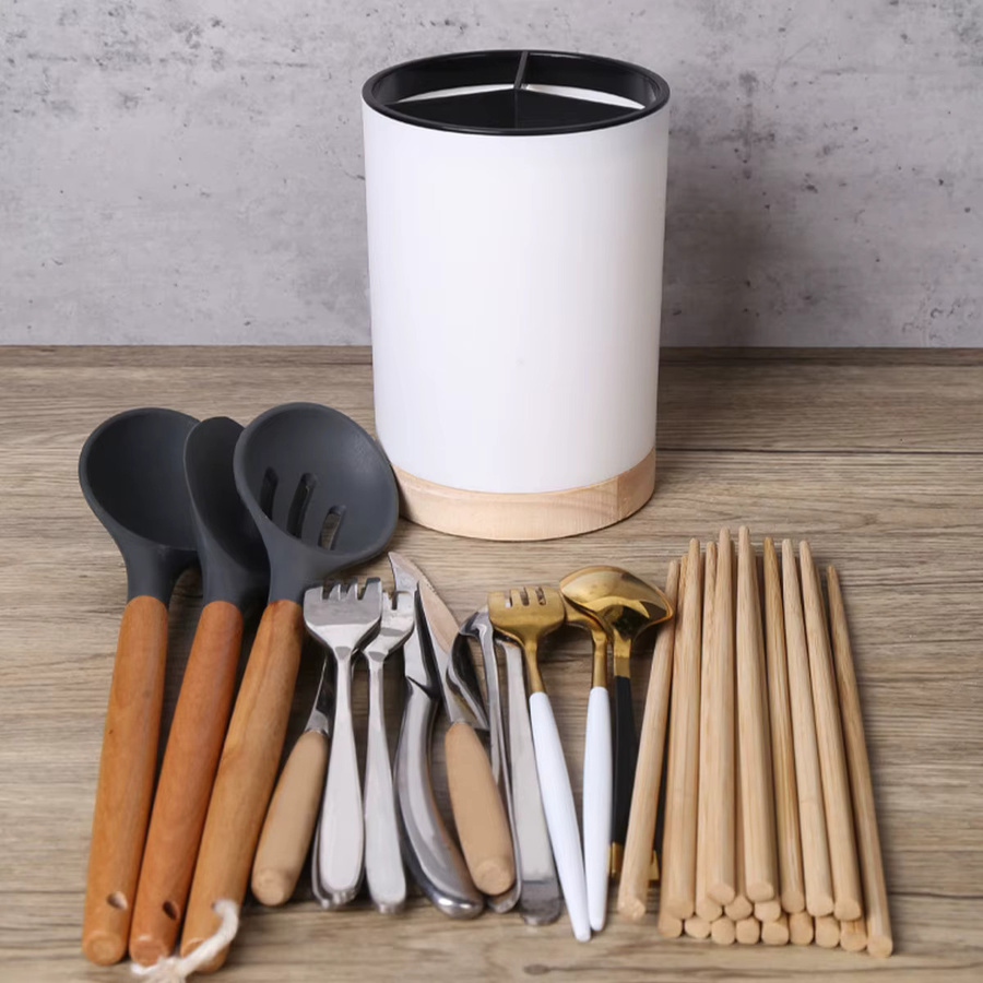 Willstar Utensilienhalter aus Kunststoff in Weiß mit abnehmbarer Abtropffläche, runder Besteckhalter für Küchengeschirr, Löffel und Essstäbchen, Höhe: 12 cm - Bild 5