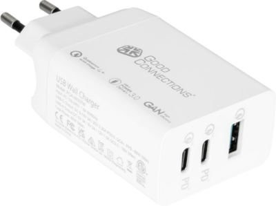 Good Connections USB-Schnellladegerät mit GaN-Technologie, 65 W Leistung, 3er-Port mit 2 x USB-C und 1 x USB-A, weiß - Bild 1