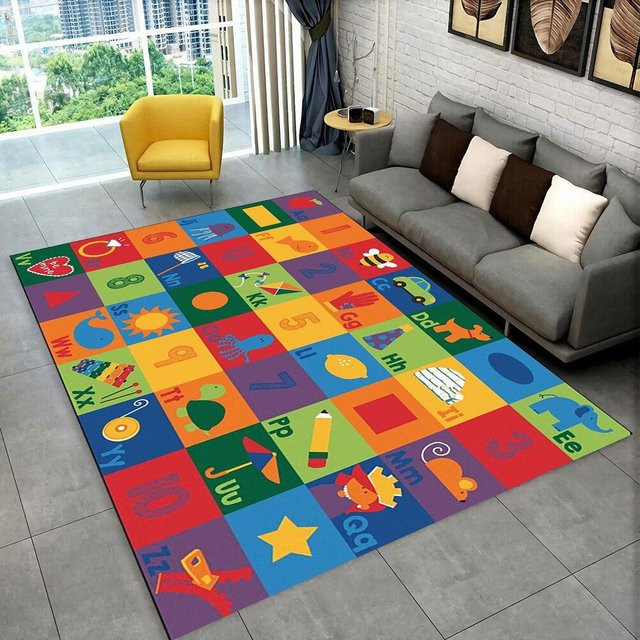 Karpetti ABC-Cartoon-Alphabet Teppich für Kinder, rutschfeste Spielmatte aus Polyester, Mehrfarbig, B/T: 120 x 100 cm - Bild 1