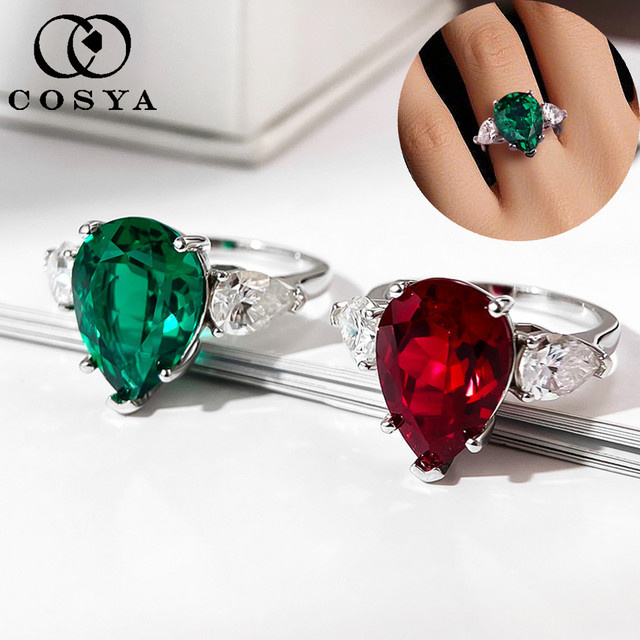 COSYA Ring 925 Silber, Smaragd, Rubin, Moissanit, Damen - Bild 1