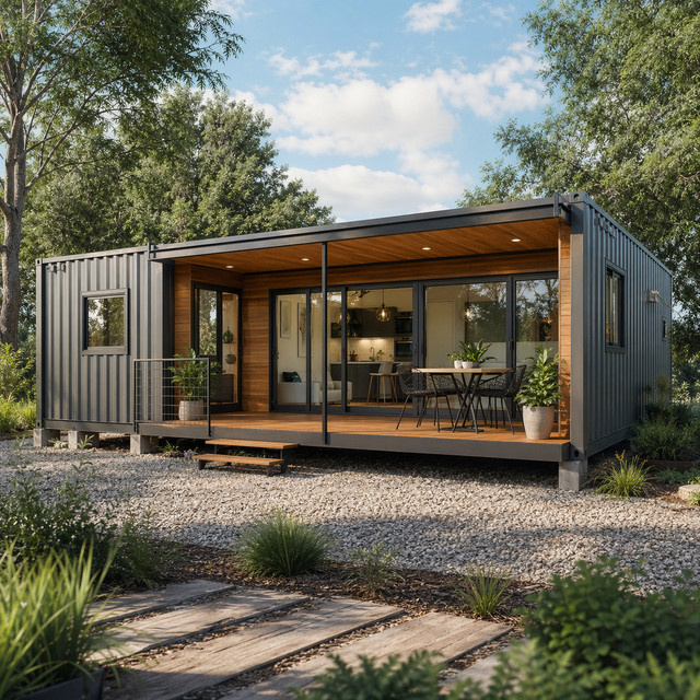Modernes Doppelflügel-Containerhaus in Anthrazit mit Stahlkonstruktion, erweiterbarem Raum und Ausstattung für 3 Betten - Bild 1