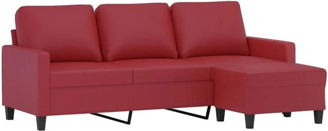 vidaXL 3-Sitzer-Sofa mit passendem Hocker in Weinrot aus Kunstleder mit Armlehnen - Bild 1