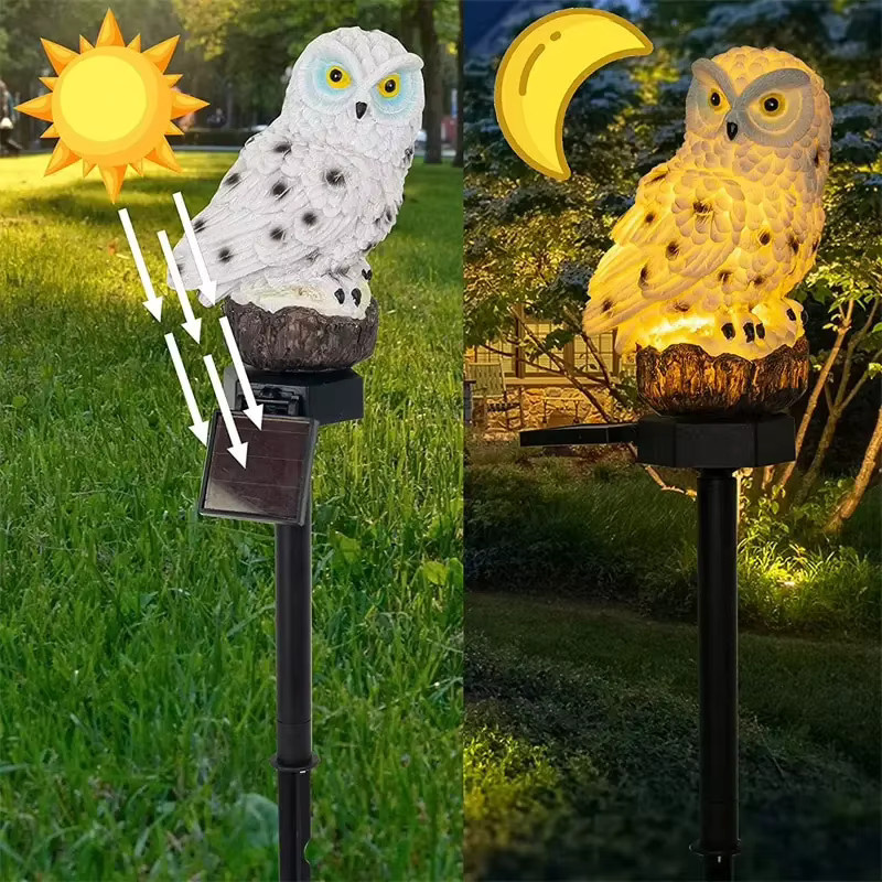 XIWANGFIRE Solar Eule LED Bodenleuchte Outdoor Gartenlampe Schwarz mit Warmweißem Licht - Bild 3