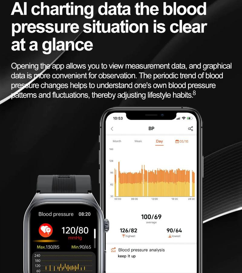 Smartwatch für Herren mit Saphirglas und Gesundheits-Tracker in Schwarz mit EKG, Herzfrequenz, SpO2 und Schlafüberwachung via Bluetooth - Bild 7