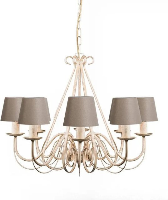 QAZQA Kronleuchter Giuseppe 8 in Beige mit Stoffschirmen, Durchmesser: 60 cm - Bild 1