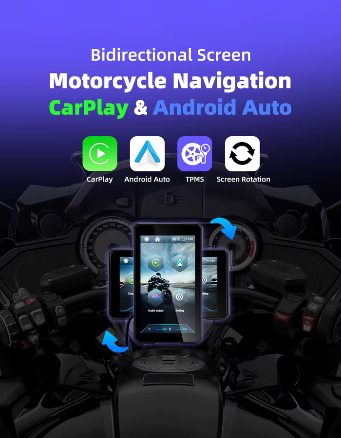 Neelyke 5 Zoll Smart-Motorrad-Display in Schwarz mit kabellosem CarPlay und Android Auto, Navigation, Siri und Google Assistant, IP67 wasserdicht - Bild 2